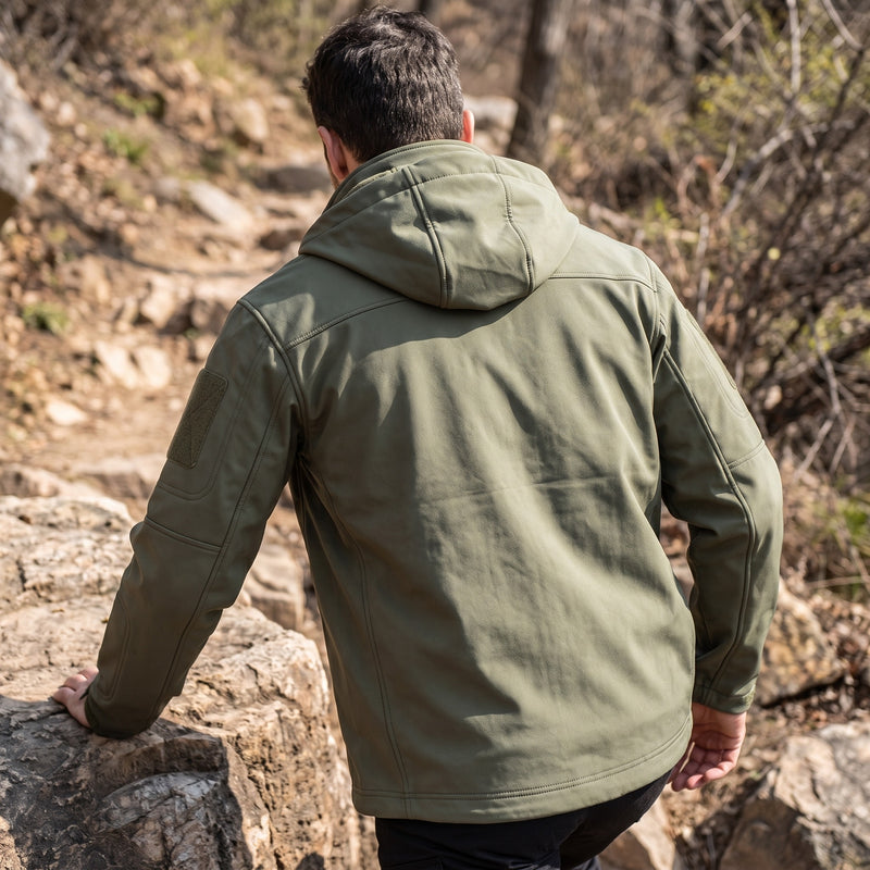 Men's Softshell Jacket Fleece Backed Hooded Zip Pockets Warm, product photo 5