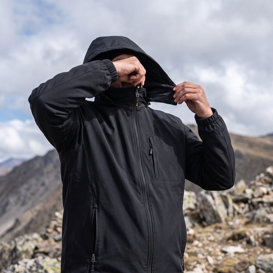 Men's Softshell Jacket Windproof Detachable Hood Zip Front, product photo 5