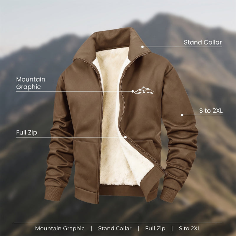 Men's Sport Jacket Stand Collar Full Zip Mountain Graphic, product photo 2