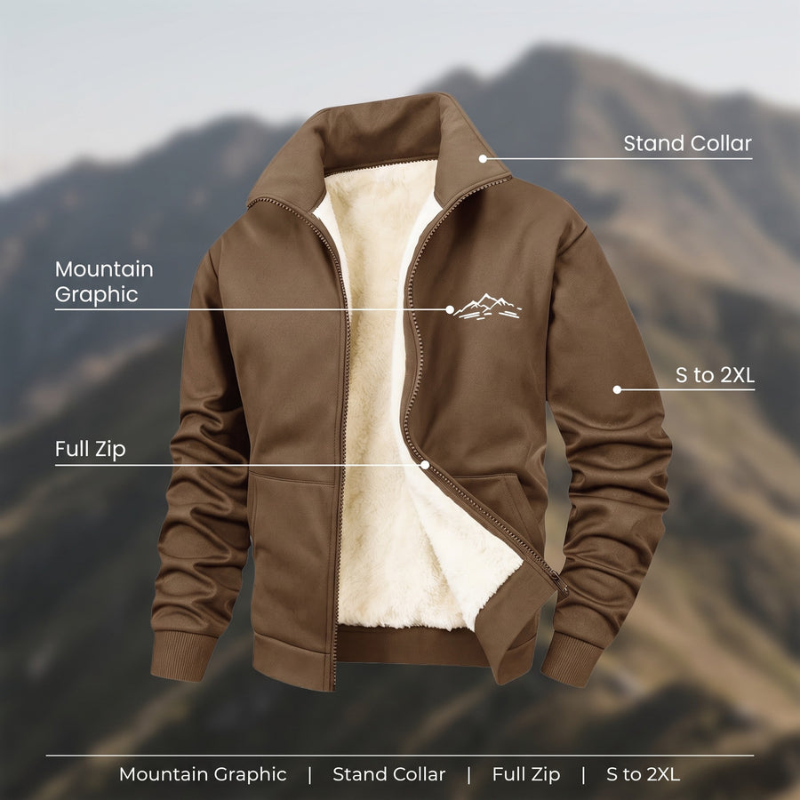 Men's Sport Jacket Stand Collar Full Zip Mountain Graphic, product photo 2