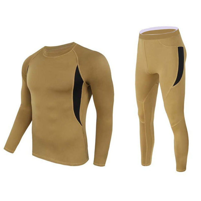 Men's Stretch Thermal Underwear Tactical Sports Shapewear Set in Coyote