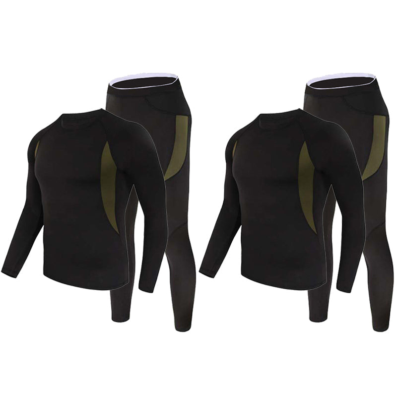 Men's Stretch Thermal Underwear Tactical Sports Shapewear Set in Black (2-pack)