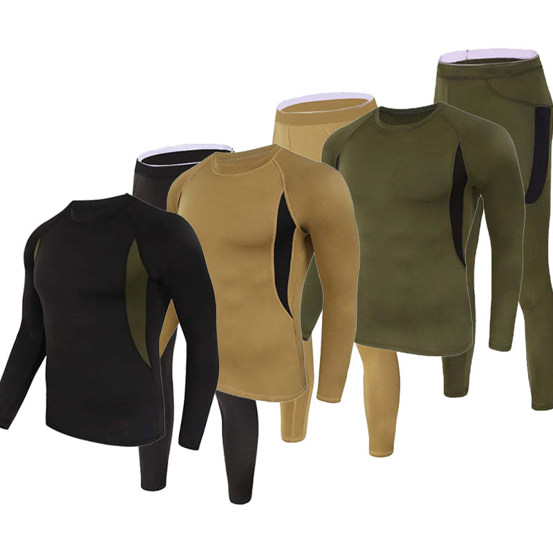 Men's Stretch Thermal Underwear Tactical Sports Shapewear Set in Black/Army green/Coyote