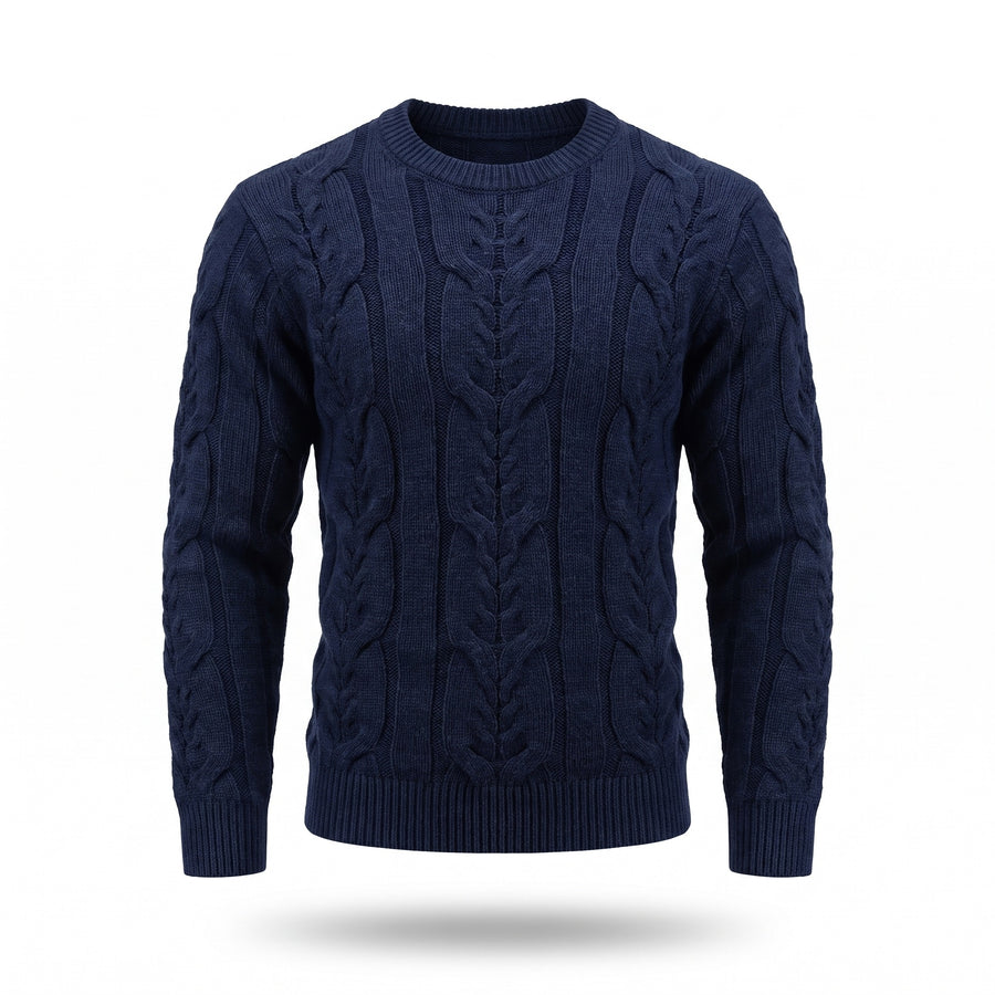 Men's Striped Knit Sweater Crew Neck Ribbed Cuffs Soft Jumper, product photo 1