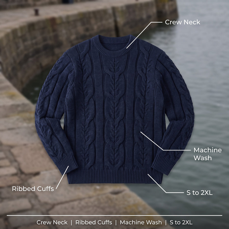 Men's Striped Knit Sweater Crew Neck Ribbed Cuffs Soft Jumper, product photo 2
