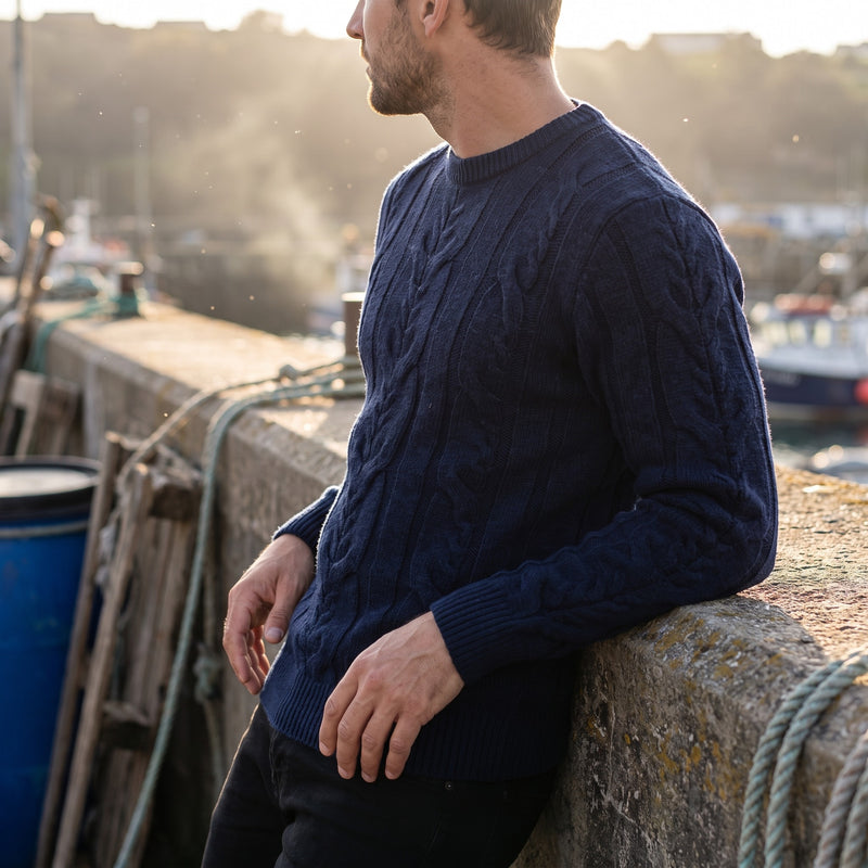 Men's Striped Knit Sweater Crew Neck Ribbed Cuffs Soft Jumper, product photo 3