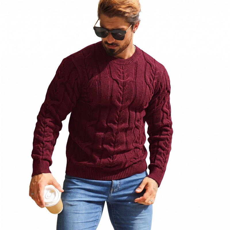 Men's Striped Knit Sweater Crew Neck Ribbed Cuffs Soft Jumper, product photo 6
