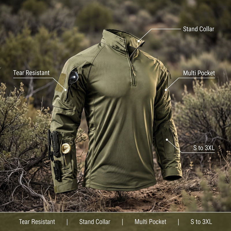 Men's Tactical Camo Shirt Long Sleeve Ripstop Multi Pocket, product photo 2