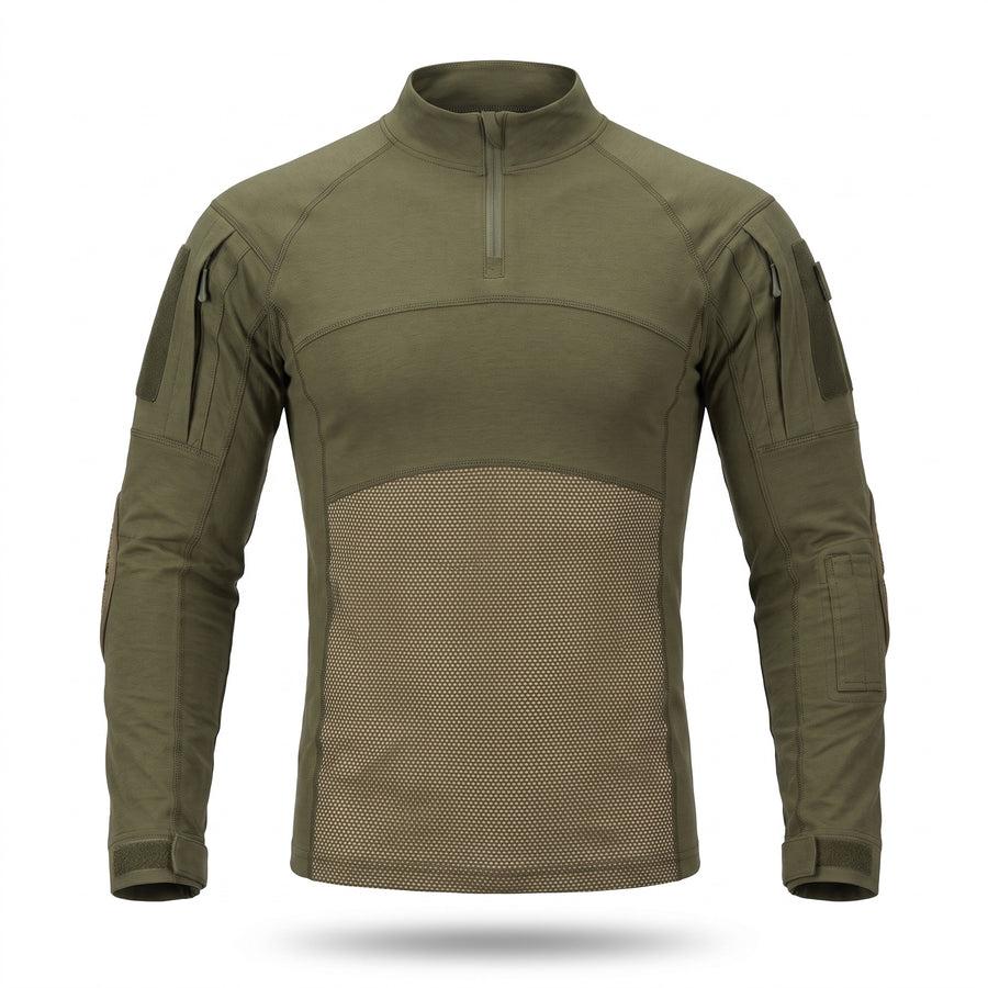 Men's Tactical Combat Shirt Half Zip Mesh Panels Cotton Blend, product photo 1