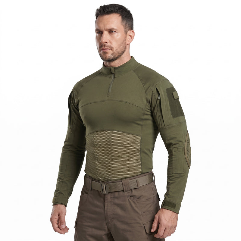 Men's Tactical Combat Shirt Half Zip Mesh Panels Cotton Blend, product photo 6