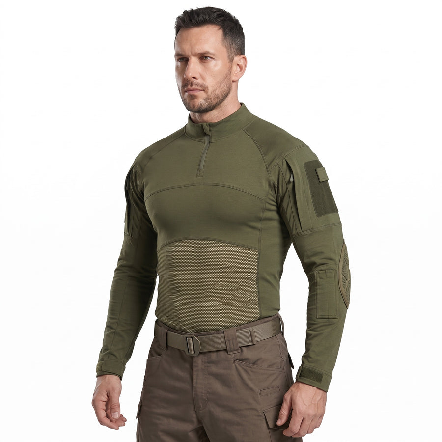 Men's Tactical Combat Shirt Half Zip Mesh Panels Cotton Blend, product photo 6