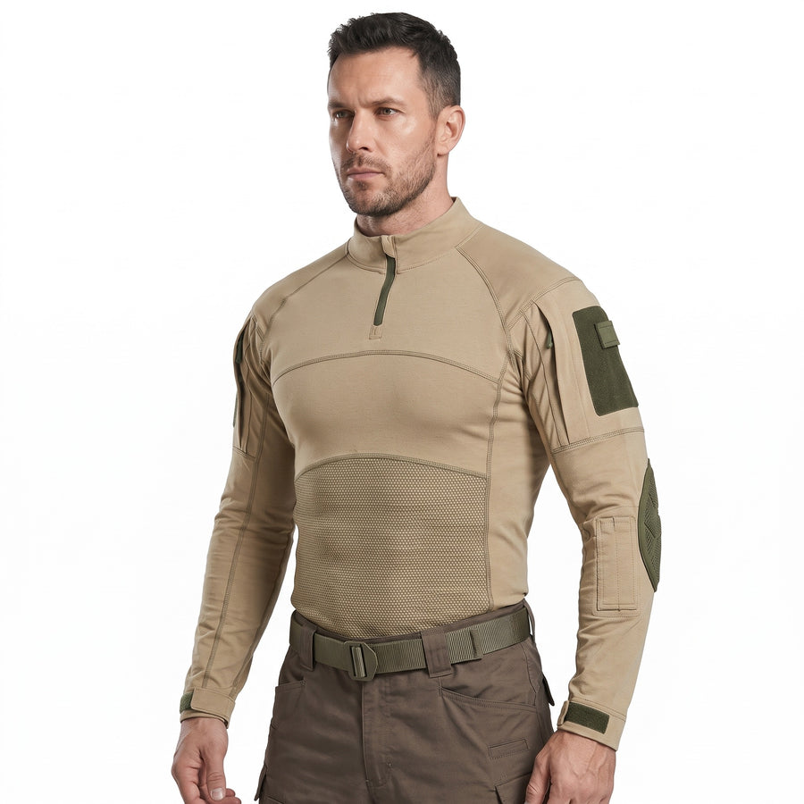 Men's Tactical Combat Shirt Half Zip Mesh Panels Cotton Blend, product photo 7