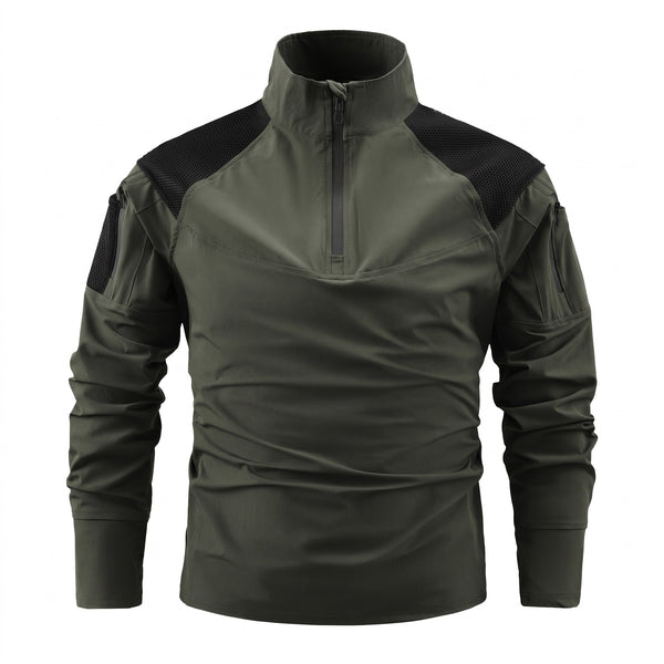 Men's Tactical Long Sleeve Shirt Quick Dry Stand Collar Multi Pocket