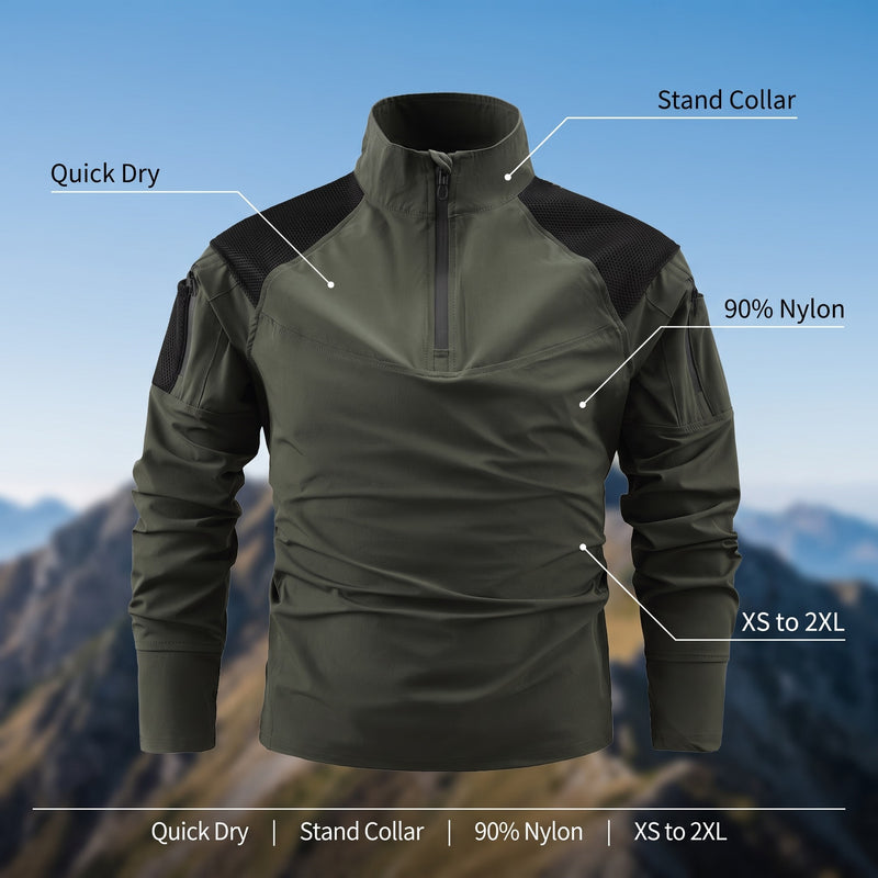 Men's Tactical Long Sleeve Shirt Quick Dry Stand Collar Multi Pocket, product photo 2