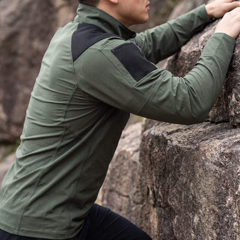 Men's Tactical Long Sleeve Shirt Quick Dry Stand Collar Multi Pocket, product photo 5