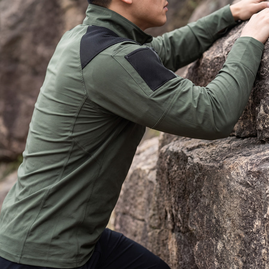 Men's Tactical Long Sleeve Shirt Quick Dry Stand Collar Multi Pocket, product photo 5