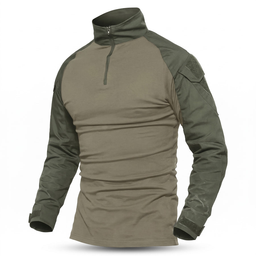 Men's Tactical Long Sleeve Shirt Stand Collar Zip Breathable, product photo 1