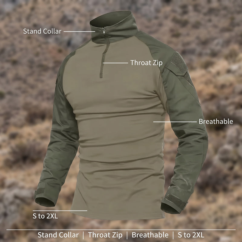Men's Tactical Long Sleeve Shirt Stand Collar Zip Breathable, product photo 2