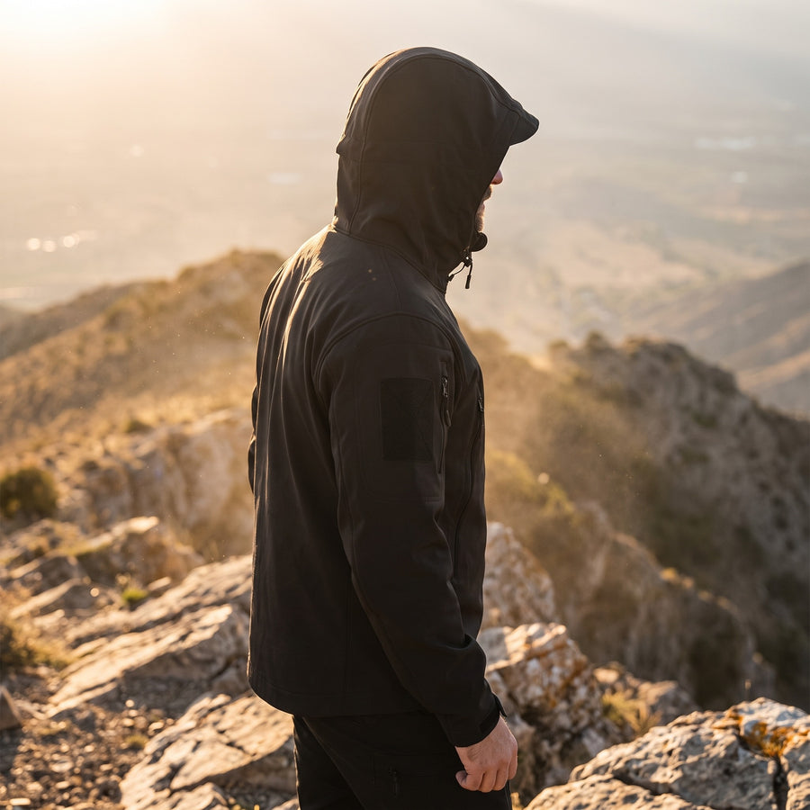 Men's Tactical Softshell Jacket Waterproof Detachable Hood Zip Pockets, product photo 3