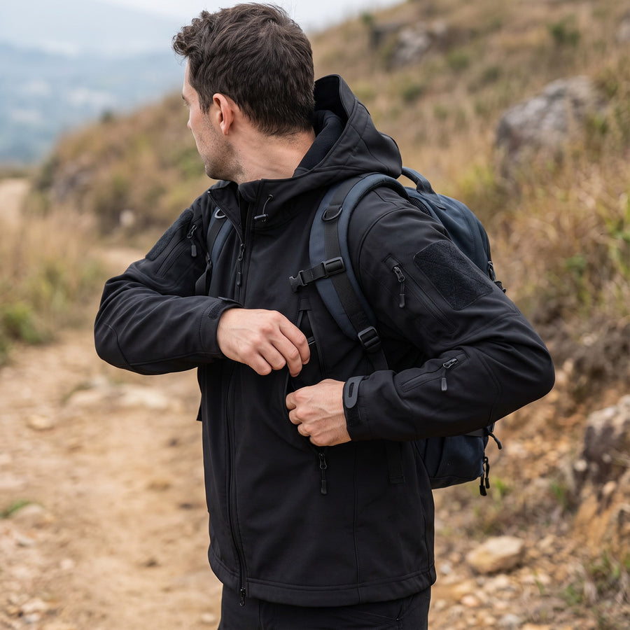 Men's Tactical Softshell Jacket Waterproof Detachable Hood Zip Pockets, product photo 5