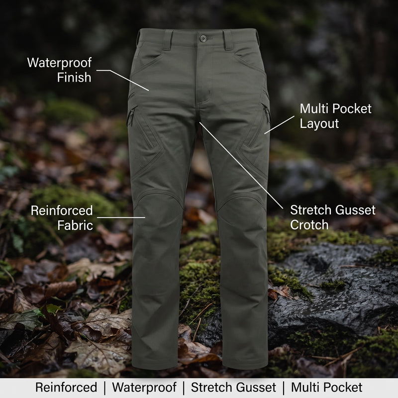 Men’s Tactical Trek Pants Waterproof Reinforced Stretch Multi Pocket, product photo 2