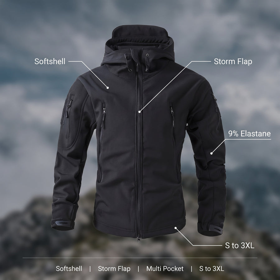 Men's Technical Softshell Jacket Hooded Storm Flap Multi Pocket, product photo 2
