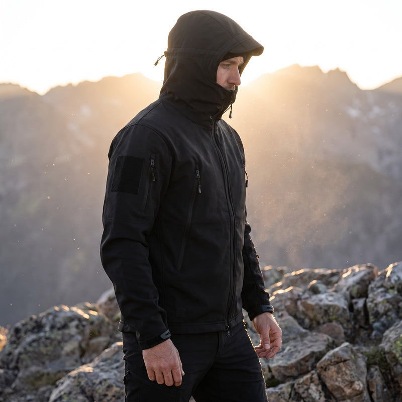 Men's Technical Softshell Jacket Hooded Storm Flap Multi Pocket, product photo 3