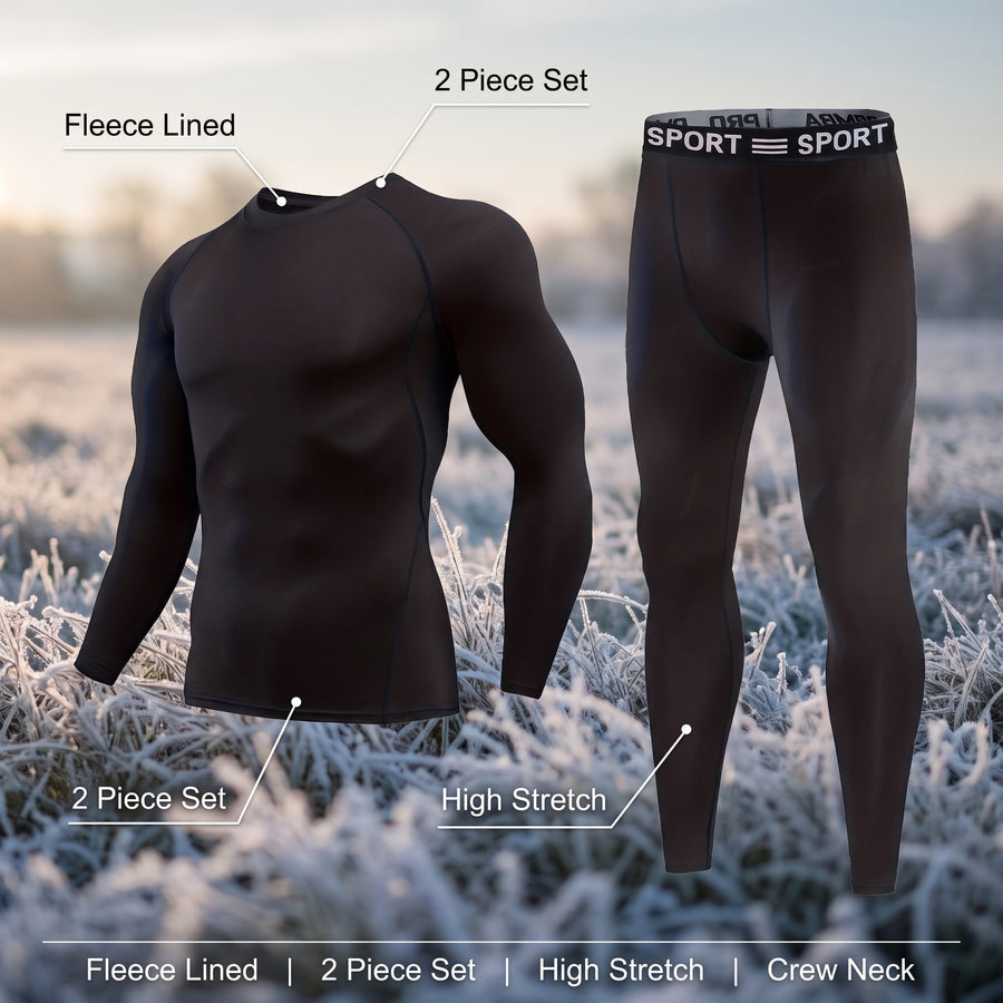 Men's Thermal Underwear Set Fleece Lined Crew Neck Base Layer, product photo 2