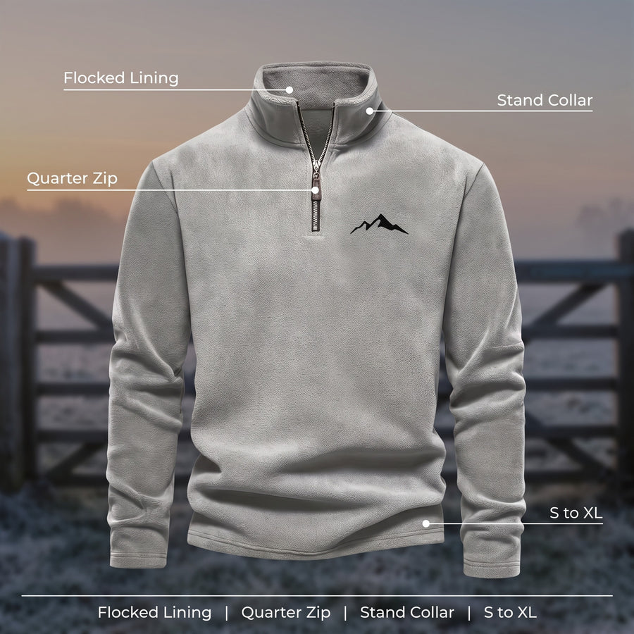 Men's Thick Knit Sweater Quarter Zip Lined Stand Collar Winter Top, product photo 2