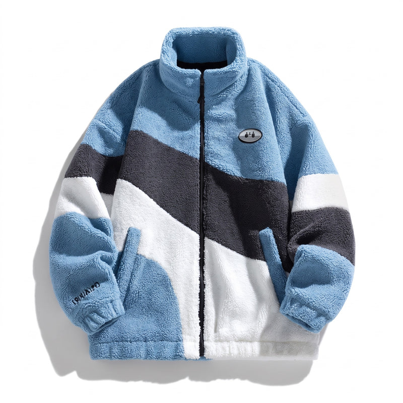 Men's Thick Velvet Jacket Stand Collar Zip Front Casual Coat, product photo 7