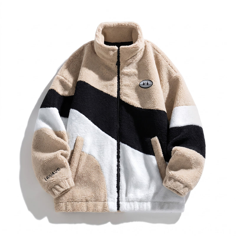 Men's Thick Velvet Jacket Stand Collar Zip Front Casual Coat, product photo 12