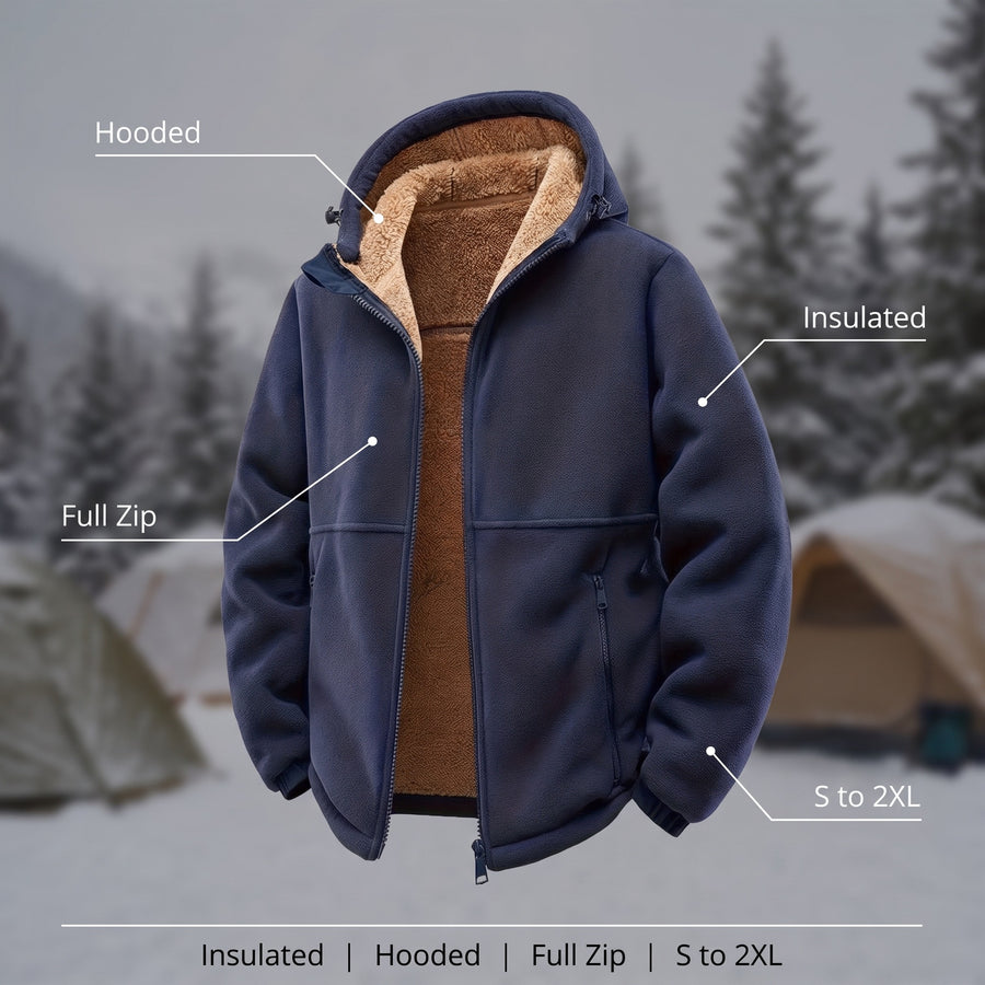 Men's Thick Winter Jacket Hooded Insulated Zip Ski Camp Coat, product photo 2