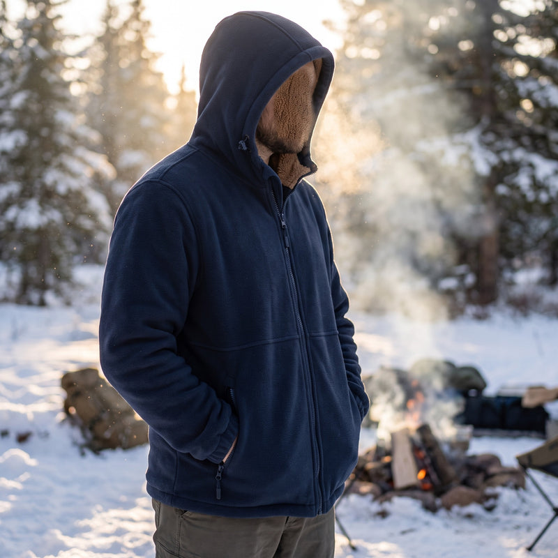 Men's Thick Winter Jacket Hooded Insulated Zip Ski Camp Coat, product photo 3