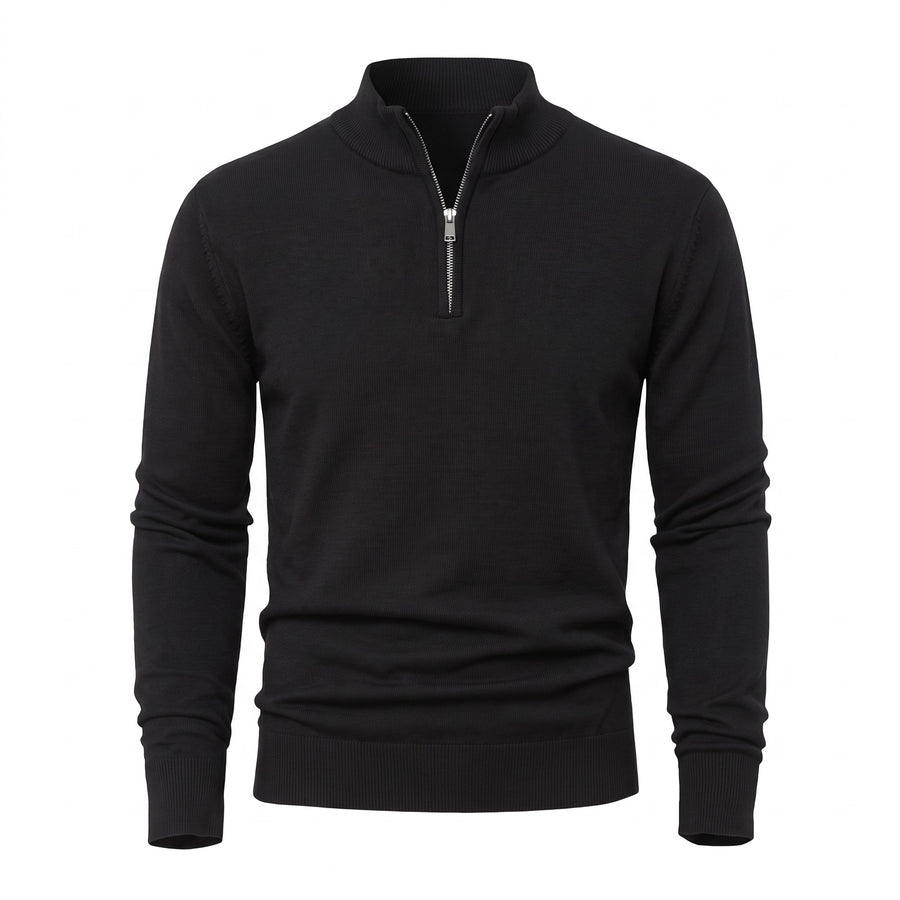 Men's Thick Zip Sweater High Collar Warm Knit Winter Pullover, product photo 1