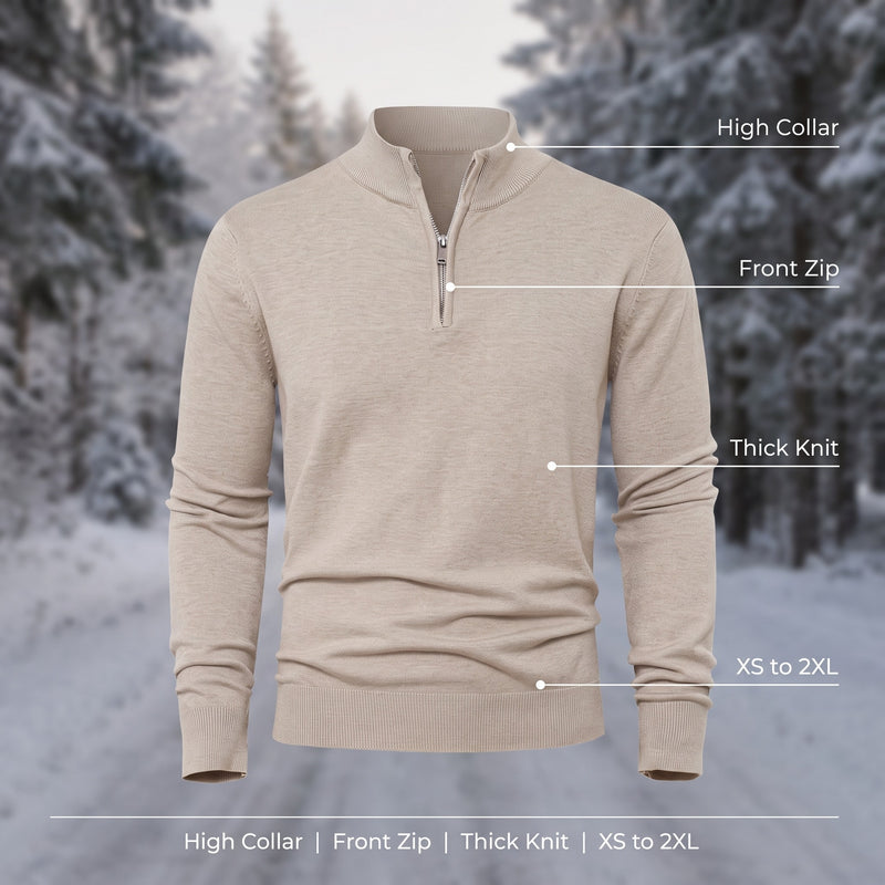 Men's Thick Zip Sweater High Collar Warm Knit Winter Pullover, product photo 2