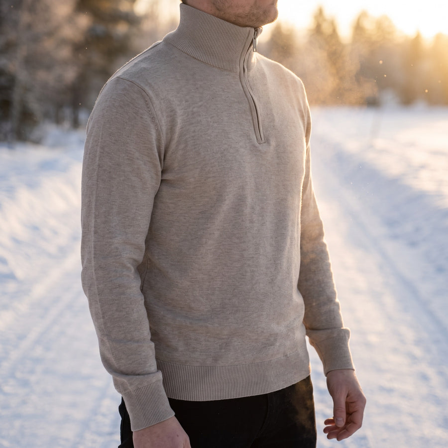 Men's Thick Zip Sweater High Collar Warm Knit Winter Pullover, product photo 3