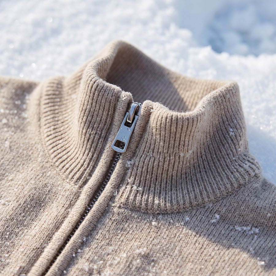 Men's Thick Zip Sweater High Collar Warm Knit Winter Pullover, product photo 4