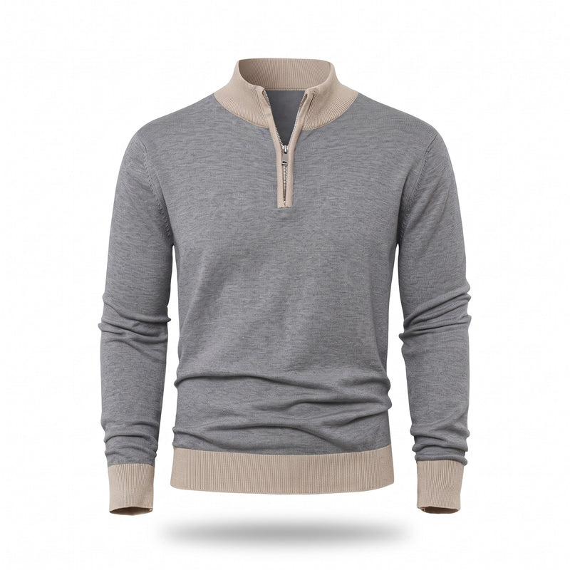 Men's Thick Zip Sweater High Collar Warm Knit Winter Pullover, product photo 6