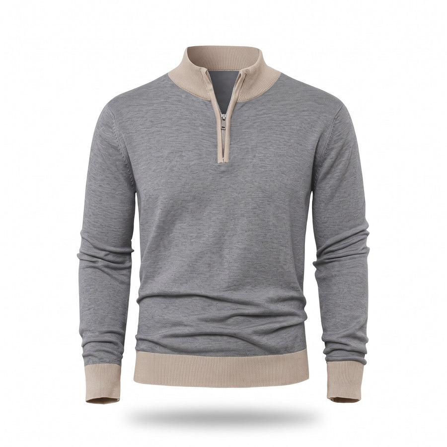 Men's Thick Zip Sweater High Collar Warm Knit Winter Pullover, product photo 6