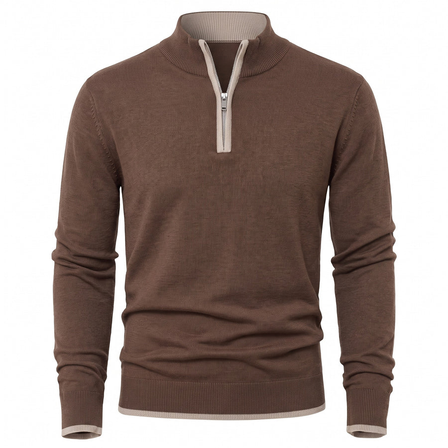 Men's Thick Zip Sweater High Collar Warm Knit Winter Pullover, product photo 7