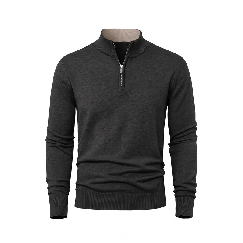 Men's Thick Zip Sweater High Collar Warm Knit Winter Pullover, product photo 9