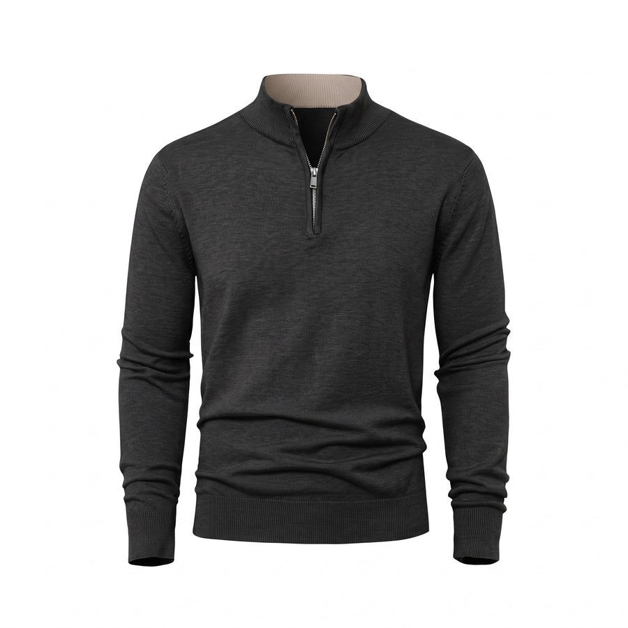 Men's Thick Zip Sweater High Collar Warm Knit Winter Pullover, product photo 9