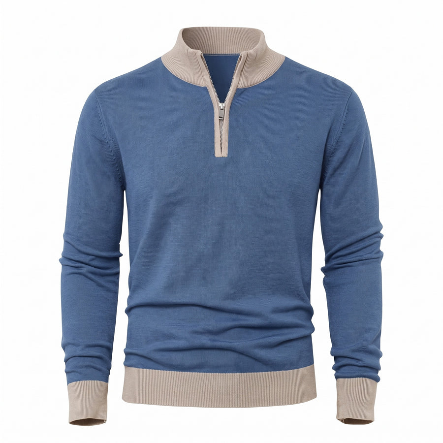 Men's Thick Zip Sweater High Collar Warm Knit Winter Pullover, product photo 10