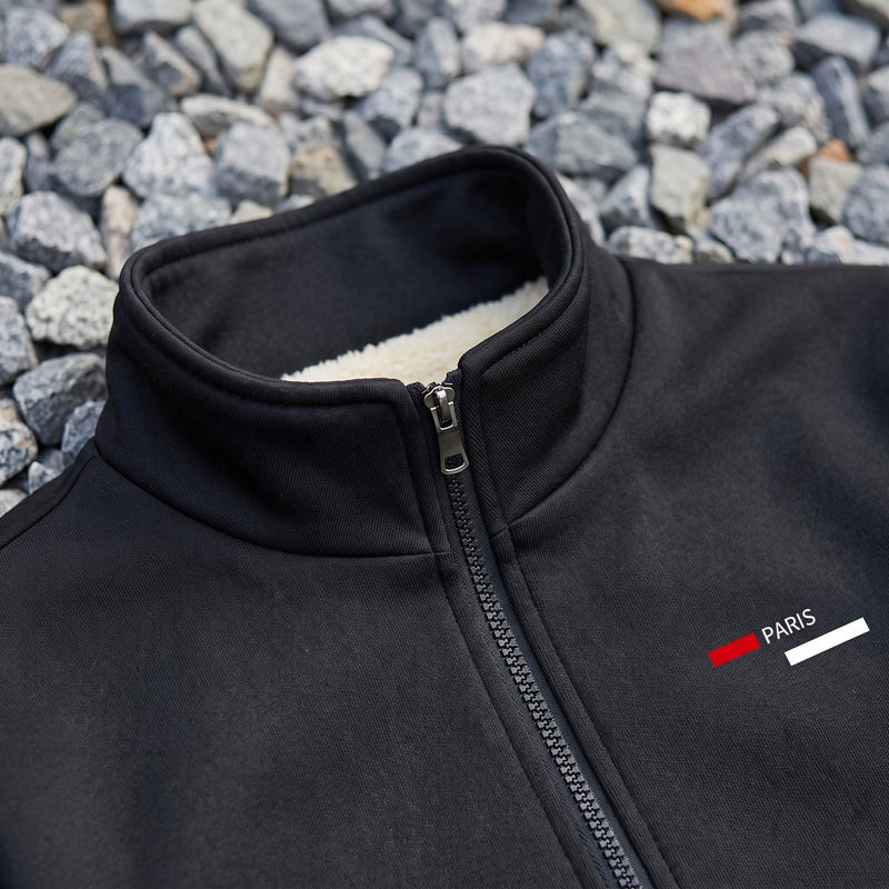 Men's Thickened Fleece Jacket Stand Collar Chest Print Zip, product photo 4