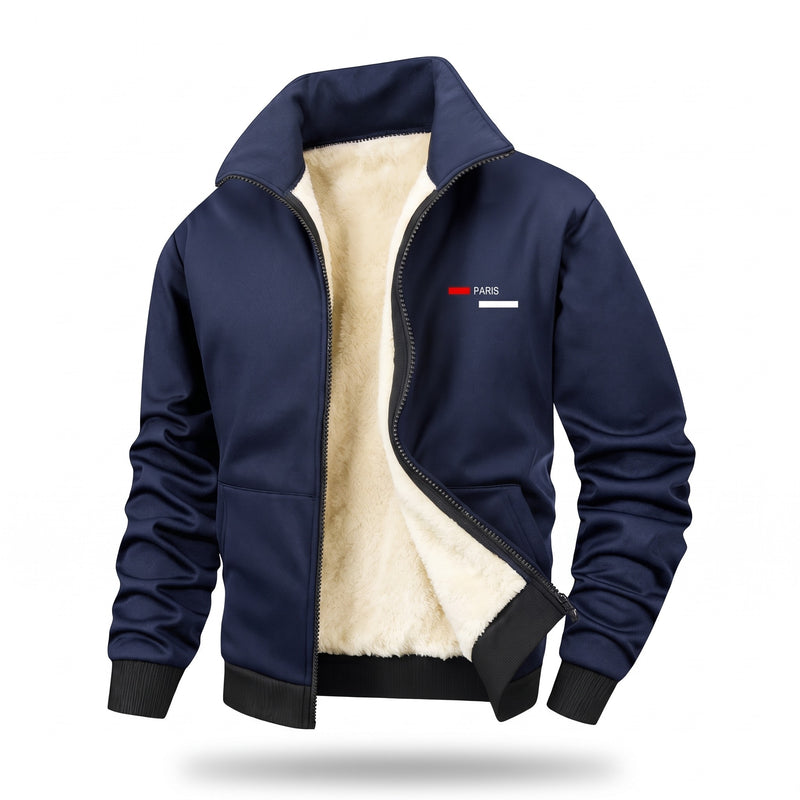 Men's Thickened Fleece Jacket Stand Collar Chest Print Zip, product photo 6