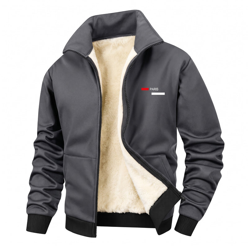 Men's Thickened Fleece Jacket Stand Collar Chest Print Zip, product photo 7