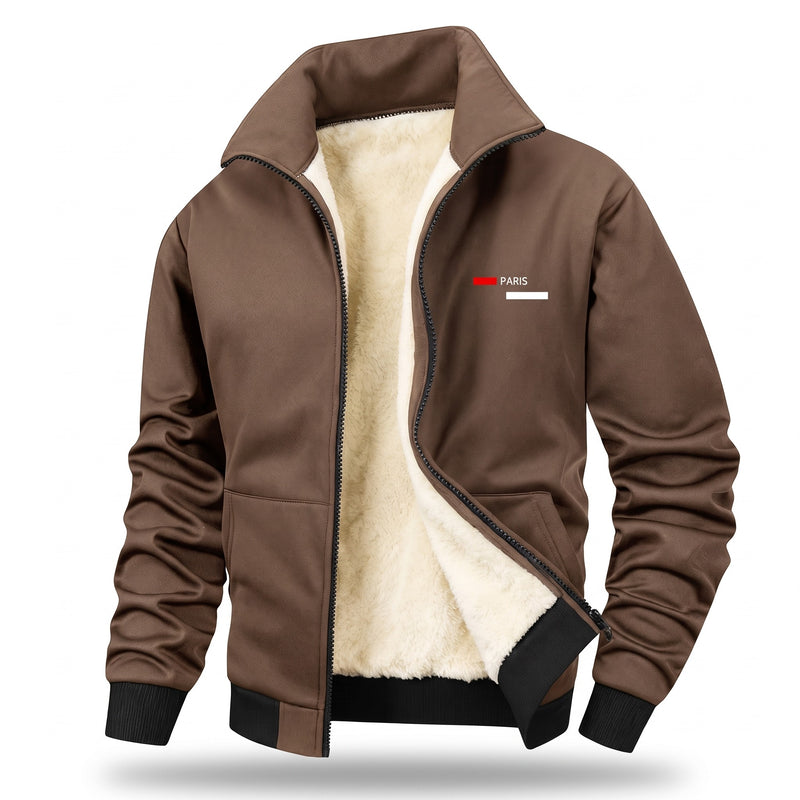 Men's Thickened Fleece Jacket Stand Collar Chest Print Zip, product photo 8