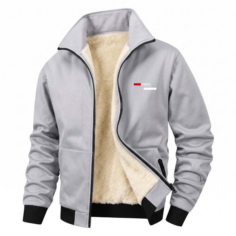 Men's Thickened Fleece Jacket Stand Collar Chest Print Zip, product photo 9