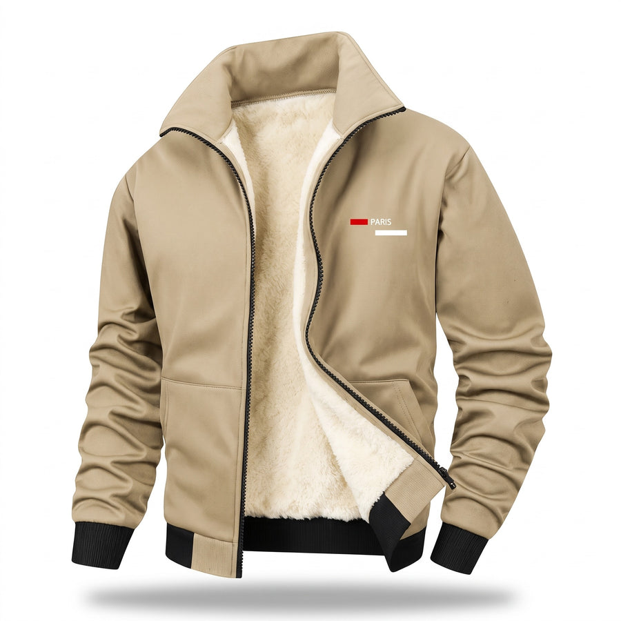 Men's Thickened Fleece Jacket Stand Collar Chest Print Zip, product photo 10