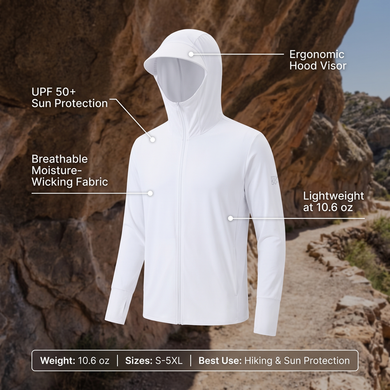 Men's UPF 50+ Sun Protection Jacket Lightweight Hiking Hoodie – product view 3 | Great Lakes Outdoor